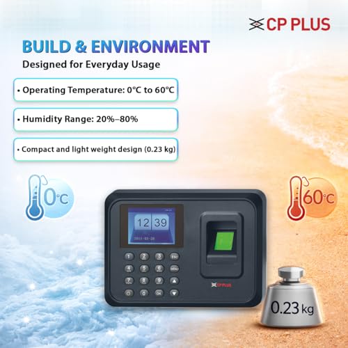 Image of CP PLUS Fingerprint Time and Attendance Machine | Biometric System with Password Access | Fast Recognition <1s | USB Report Export | 1000 Fingerprint Users | CP-VTA-T2324-U
