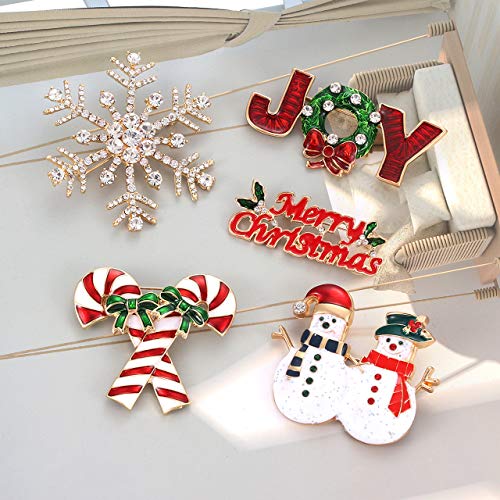Image of Christmas Brooch Pins Snowflake Pin Marry Christmas JOY Candy Cane Snowman Brooches Xmas Christmas Holiday Party Gifts for Women Girls Kids
