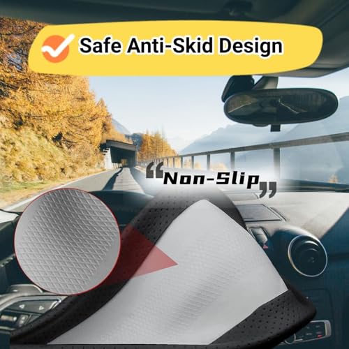 Image of 15 Inch Car Leather Steering Wheel Cover, Automotive Accessories Elastic Breathable Anti-Slip Soft Wheel Protector Fits Men and Women, Suitable for SUVs, Trucks, Vehicles and RVs