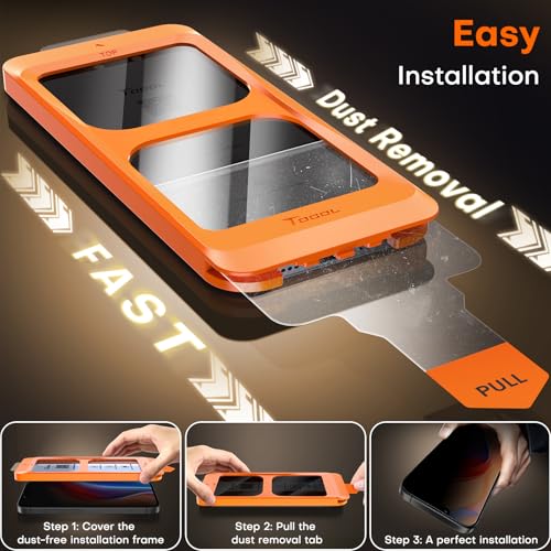 Image of TOCOL Privacy Screen Protector for iPhone 16e 6.1 inch 9H Hardness Military Grade Shatterproof HD Tempered Glass for Easy Installation 2 Pack
