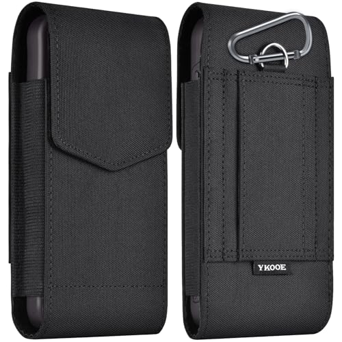 ykooe Holster Compatible with Galaxy Ultra S25 S24 S23 S22 S21 S20 A17 A16 A15 A26 A36 A56 Nylon Cell Phone Belt Holder Pouch with Magnetic Closure for Men (Fits Protective Cover on), Black -XL