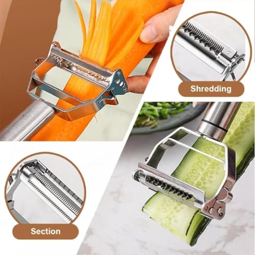 Image of IXORACART Stainless Steel 2 in 1 Julienne Vegetable Peeler Multi-Functional Fruit Vegetable Shredder Slicer Double Planing Cutter Potato Cucumber Carrot Melon Grater