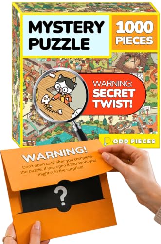 Image of Odd Pieces Jigsaw Puzzles 1000 Pieces with Storytelling Comics, for Women, White Elephant, Mystery Puzzle for Adults & Kids - 19.7'' x 27.6'' Frameable Magic Puzzle Art (Snack Attack 2)