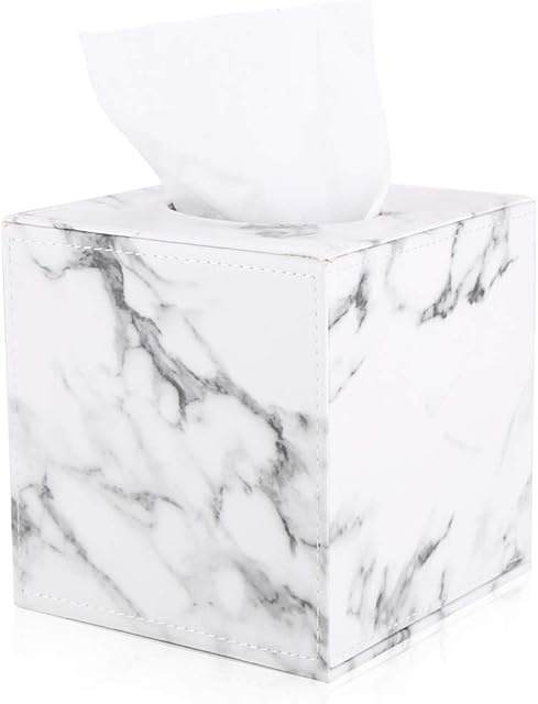 KINGFOM Leather Cube Square Tissue Box Cover Holder (Marble)