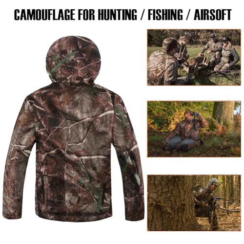 CARWORNIC Men's Camo Quiet Hunting Jacket Waterproof Softshell Fleece Lined Camouflage Outdoor Hiking Fishing Coat 5