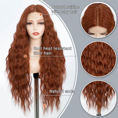 FASHION IDOL Long Wavy Synthetic Lace Front Wigs 30 inches Deep Middle Part Baby Hair Wigs for Women 5% Brazilian Human Hair and 95% Heat Resistant Fiber - Image 3