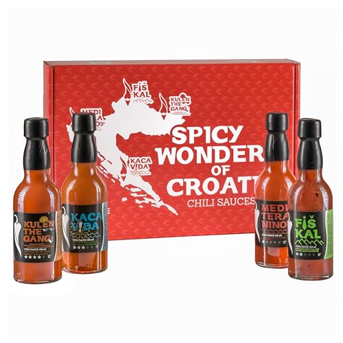 I LOVE SPICY Confezione 4 Salse Piccanti Croate (4x100ml) – Vegane, Senza Glutine, Naturali – Regalo Gourmet per Uomini e Donne Piccante 1-4/5