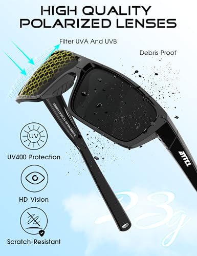 ATTCL Polarized Sunglasses Men for Fishing: UV Protection Lightweight TR90 Sports Wrap Sun Glasses Driving Golf Cycling Running 5001 Black