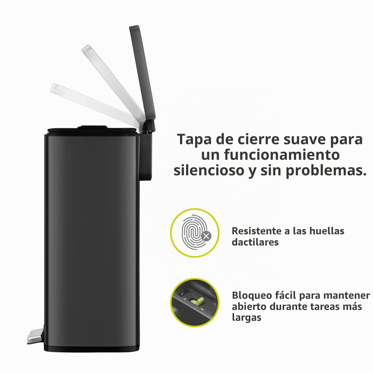 EKO Madison Cubo de Basura para Cocina 50 L con Pedal Negro Mate