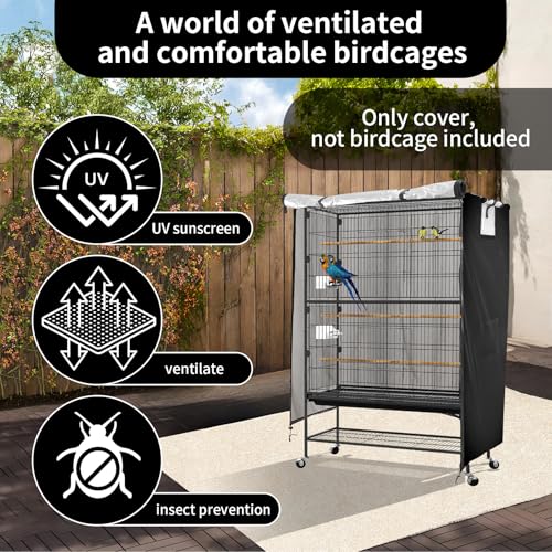 Image of Bird Cage Covers for Night,38 inchLx23 inchWx51 inchH,420D Fabric Washable Waterproof Large Dust Pet Birdcage Breathable Warm Protection Cover,Distraction and Light Eliminator for Winter,Cats,Mink,Totoro,Parakeet