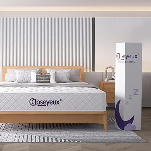 Closeyeux 4FT6 Double Mattresses, 8.7 Inch Memory Foam Mattress in a Box, Pocket Sprung Hybrid Motion-Isolated 9-Zoned Mattress, 135x190x22cm