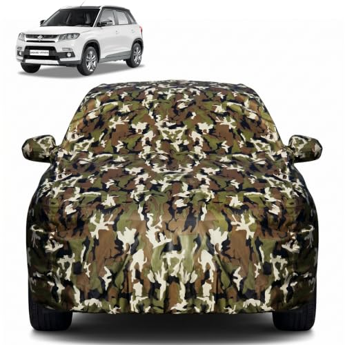 Image of Pivalo Car Body Cover for Maruti Nexa Grand Vitara All Model & Years (2022-2026) 100% Waterproof with Mirror Pockets Triple Stitched Dustproof Heat Resistant UV Protection (Military /Jungle /Camouflage)