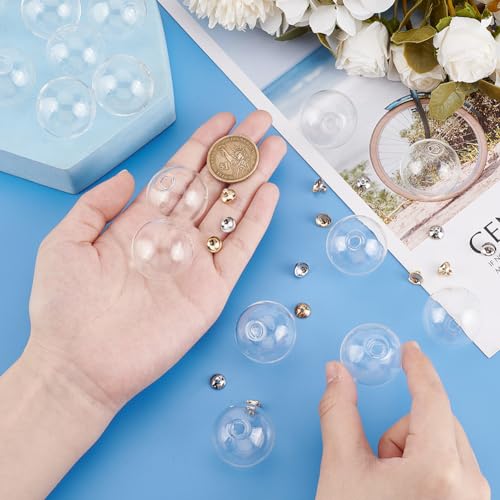 PH PandaHall 20pcs 30mm Mini Empty Glass Globe Bottles Round Clear Ball Charms Hanging Ball Vial Charms with 20pcs 8mm Brass Bails Cap for DIY Pendant Earrings Jewellery Making Platinum/Golden - Image 3