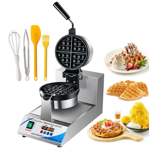 lilishangmao Gofrera Eléctrica Rotativa | Gofrera Comercial Antiadherente - Placas Redondas De 18 cm, Gofres De 3 cm De Grosor, para Resultados De Horneado Consistentes, con Kit De Herramientas