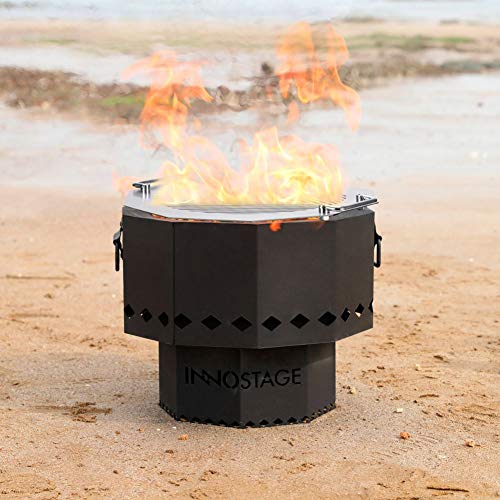 Patented Bonfire Fire Pit With Stainless Barbecue Grill And Portable Carrying Storage Bag, Smoke-Free Firepit Bowl For Wood Pellet With Stand For Outdoor Campfire Flame Or Bbq On Patio Garden Backyard #TOP6