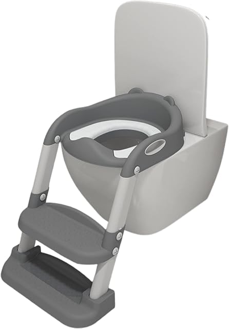 ZYBUX - Adjustable Potty Toilet Seat Baby Toddler with Durable Anti-Skid Kid Toilet Trainer with Step Stool and Ladder for Boys and Girls | Suitable for Toilets 38 - 42 cm Capacity up to 75 kg (Grey)