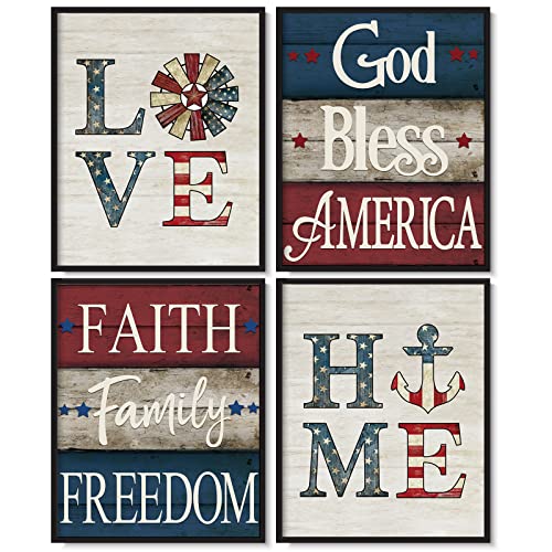 Waline 4pcs Patriotic Wall Art Prints - 4th of...