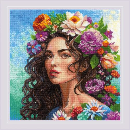 Image of RIOLIS - Floral Muse 2254, Floral Cross Stitch Kits 11 inch x 11 inch, Cross Stitch Kits for Beginners & Advanced, Crossstitching Kits Adult, Counted Stitching Kits, Flowers Embroidery Kit
