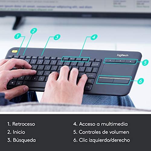 Logitech K400 Plus Wireless Touch TV Keyboard With Easy Media Control and Built-in Touchpad, QWERTY Spanish Layout - Black