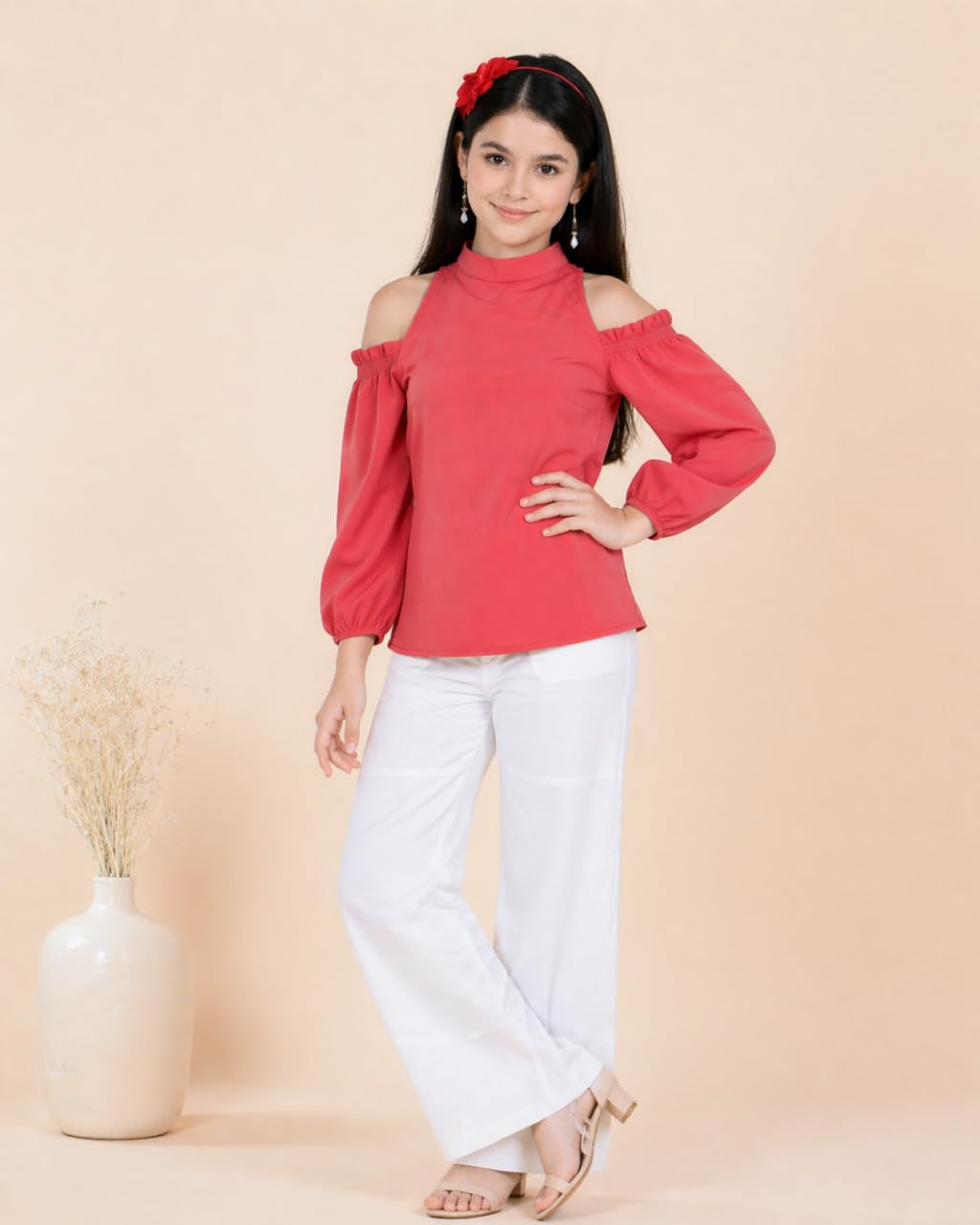ORIEX THE ORIGINAL FASHION OX-Girls Cold Shoulder Full Sleevess TOP-189 RED 14-15Y 3