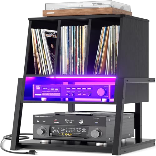 Homieasy Record Player Stand with Vinyl Storage Cabinet, 22" Record