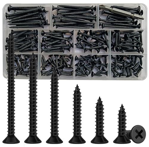 M3.5 High Hardness Wood Screws Assortment Kit 200 pcs Wood Screws Screws Drywall Screws Assorted Screws Screws Set 4 Sizes (16MM 20MM 25MM 30MM 40mm 50MM)