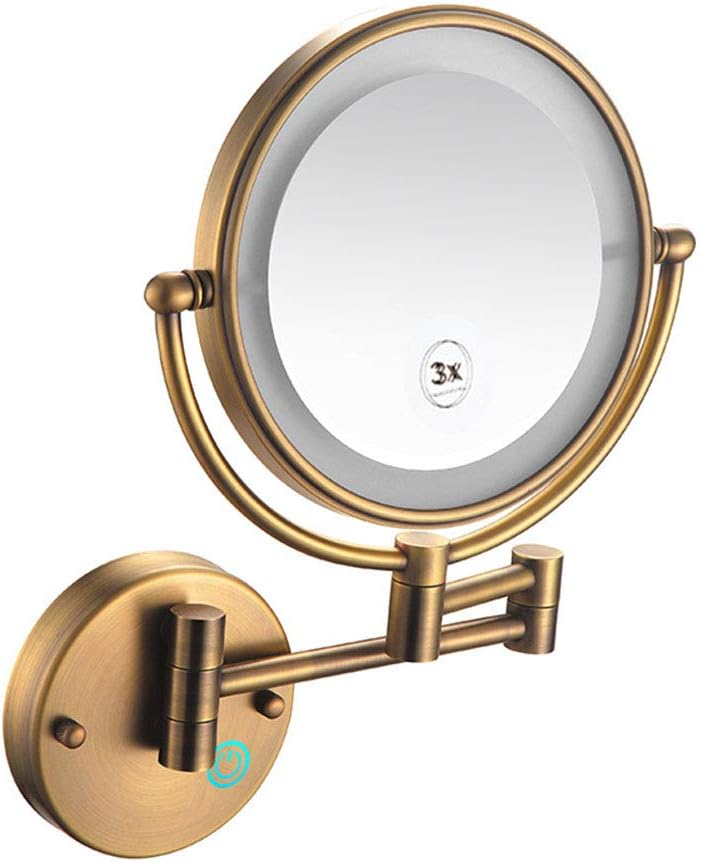 Wall Mounted Makeup Mirro with LDE Lights, Magnifying Wall Bathroom Mirror with Hardwired Electrical Connection, Two-Sided Extendable, 360 Degree Swivel, Extendable Arm