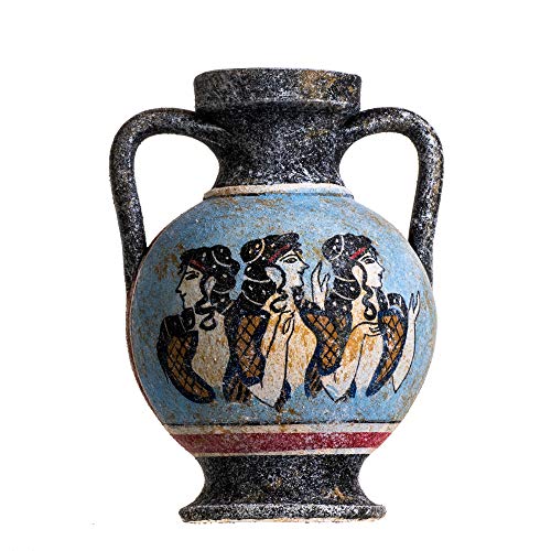 Mural de ánfora minoica griega antigua para damas, en color azul, hecho a mano, jarrón de cerámica pequeño