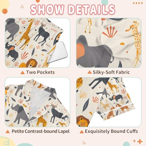 senya Lion Elephant A Satin Summer Pajama Sets Silk Short Sleeve Button Down Sleepwear3