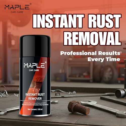 Image of MAPLE Car Care Instant Rust Remover Spray 150ml | Fast-Acting Rust Removal & Anti-Corrosion Lubricant | Cleaner Spray For Iron, Steel & Metal| Loosens Jammed Nuts, Bolts, Tools, Bike Chain & Car Parts