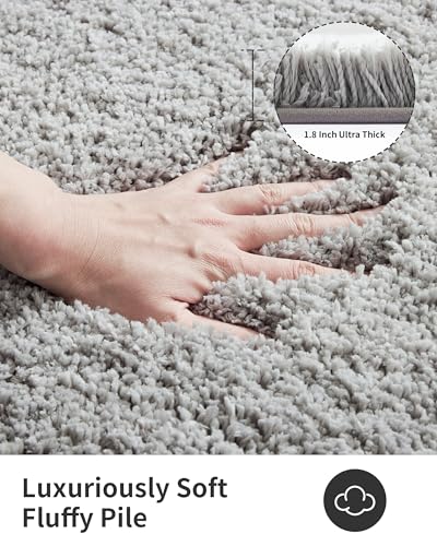 Image of Xenluxe Shaggy Polyester Microfiber Round Rug Carpet for Living Room | Ultra Soft Fluffy Plush Area Rug | Anti-Skid Non-Slip Backing | Washable Carpet for Bedroom- (5x5 feet, Silver Line, Round)