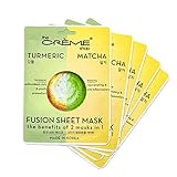 The Crème Shop Natural Essence Fusion Face Mask - Korean Facial Skin Care and Moisturizer - Turmeric & Matcha 5 Sheets Set