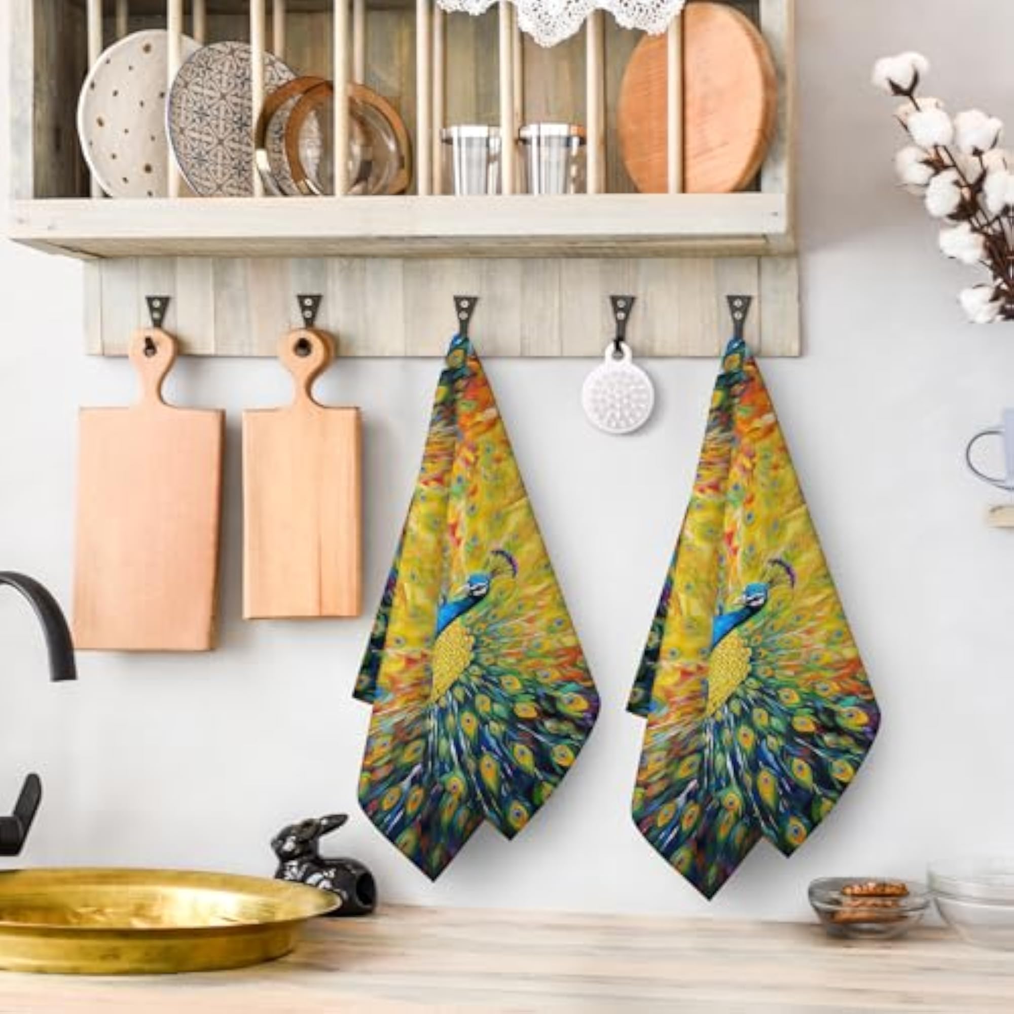 Peacock Kitchen Towels Decorative Set of 2