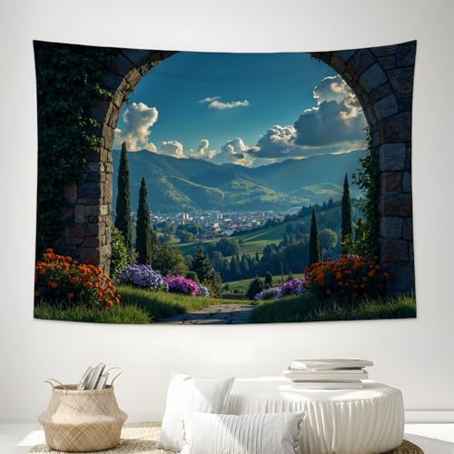 Tapisserie murale tissu paysage pastoral 3D grand format salon 180x230cm