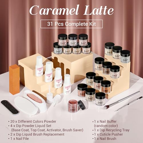 Azurebeauty 31 Pcs Dip Powder Nail Kit 20 Colors Glitter Nude Brown Pink White Gray Dip Powder Liquid Set With Top/Base Coat Activator For French Nails Art Manicure Diy Salon Women Christmas Gift thumb #5