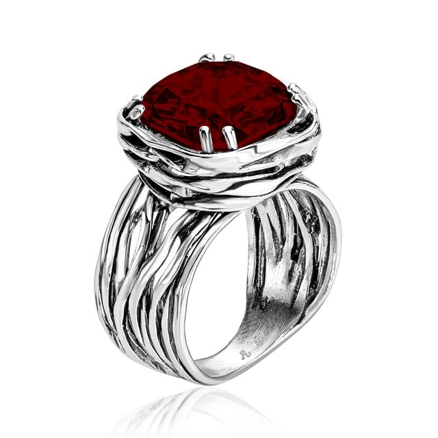 JEAN RACHEL JEWELRY 925 Sterling Silver Ring - Wrap Vintage Design with Cushion Shaped Cubic Zirconia - Hypoallergenic, Lead & Nickel Free - Artisan
