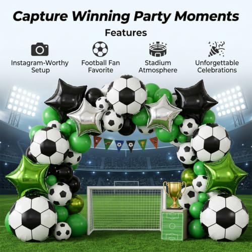 Image of Atpata Funky Football Theme Foil Balloons - 18 Inch Round Football Shape Foil Balloons for Kids Sports Themed Birthday Party Decor and Goal theme Celebrations (Stars & Footballs)
