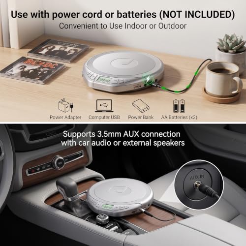 Image of Gueray Portable CD Player with Earphones CD Player for Car | CD Dsicman with Anti-Skip Shockproof with LCD Display Support PROG Memory Repeat Function