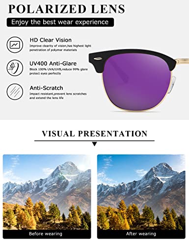 Image of AEVOGUE Polarized Semi Rimless Sunglasses for Men Women, Retro UV400 Sun Glasses for Driving Outdoor