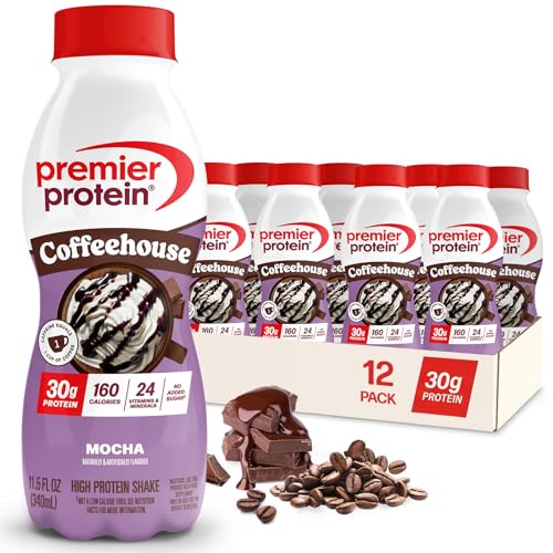Premier Protein COFFEEHOUSE Mocha Protein Shake with Caffeine 30g Protein No Added Sugar 24 Vitamins & Minerals Coffee Beverage for Energy Gluten-Free 11.5 fl oz (12 Pack)
