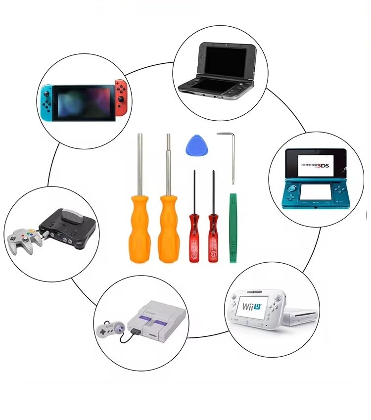 IBERIABAFER Set Destornilladores Reparación Consola 2.00mm 2.5mm 3.8mm 4.5mm NES Cartuchos Juegos Switch N64 Game Cube Wii DS GBA Game Boy SNES Megadrive Master System Genesis 32x TurboGrafx 16