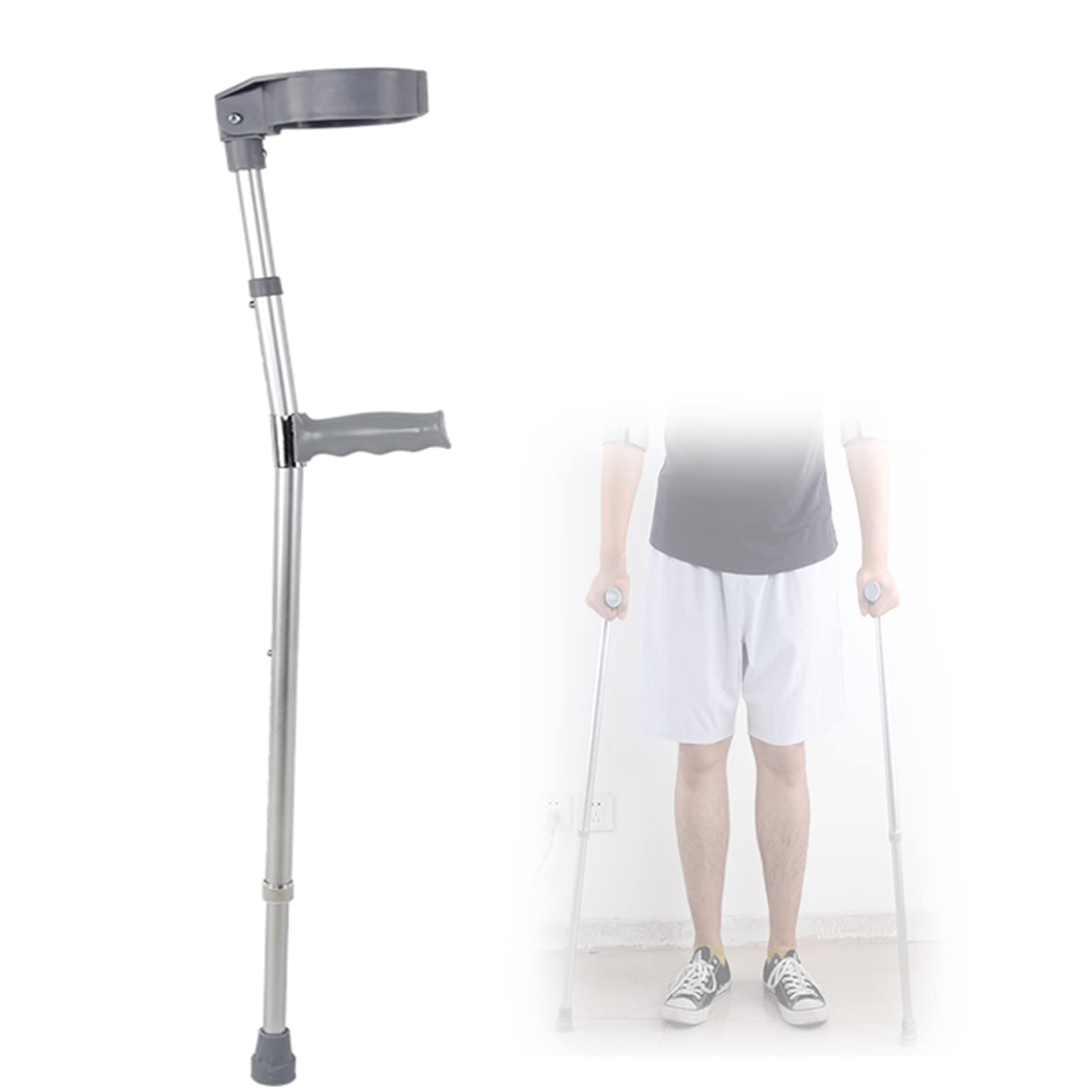 Składana kula, kule do chodzenia po przedramieniu dla dorosłych (pełny mankiet), ergonomiczne kule z regulacją wysokości, aluminiowe antypoślizgowe kule ortopedyczne, lekkie i wygodne (kolor: srebrny,