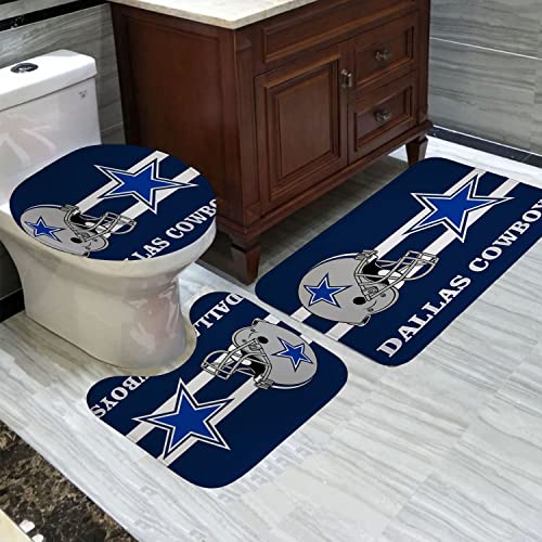 Namdeva 4Pcs Sports Shower Curtain Set, American Football Grey Helmet Texas Star Navy Blue White Striped Quotes Modern Touchdown Man Cave Bathroom Decor, Non-Slip Bath Mat, Gifts For Men Teenage Boys #TOP4