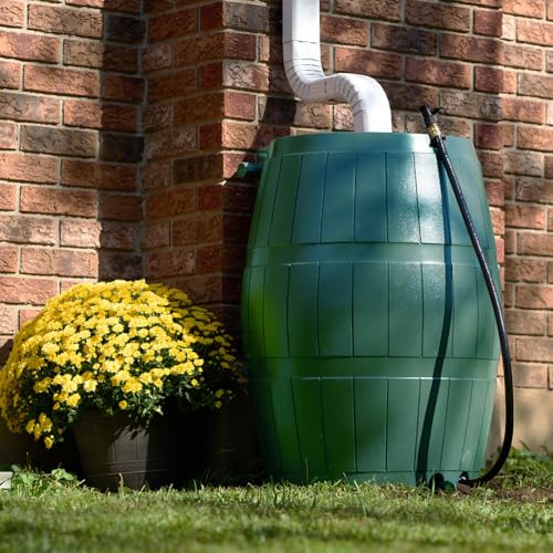Image of FCMP Outdoor Raincatcher, Flat-Back Rain Barrel with Spigots, 50 Gallon, Green