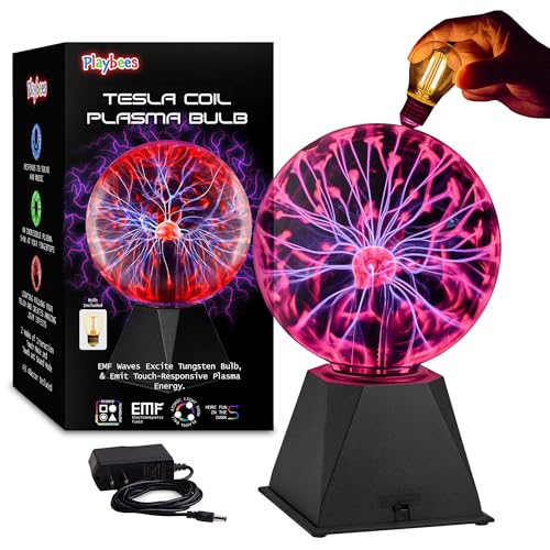 Playbees Red Plasma Ball - 7 Inch - Tesla Coil Bulb Static Electricity in a Vacuum Pressurized Glass...