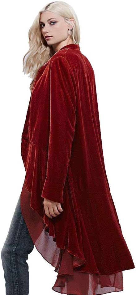 Women Ruffled Asymmetric Long Velvet Blazers Coat Casual Jackets - Image 7