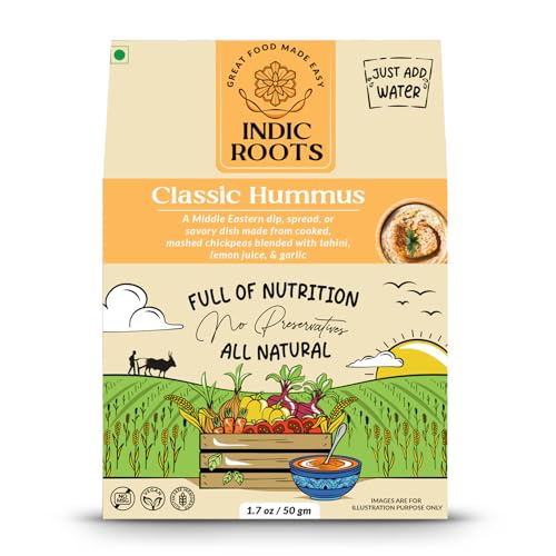 Image of Indic Roots Classic Hummus | Traditional Flavors Pantry | 50g | Just Add Water, Instant Food | Healthy Ready to Eat | No MSG (Pack of 2)