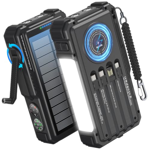 BLAVOR Solar Power Bank with Hand Crank and 4 Cables...