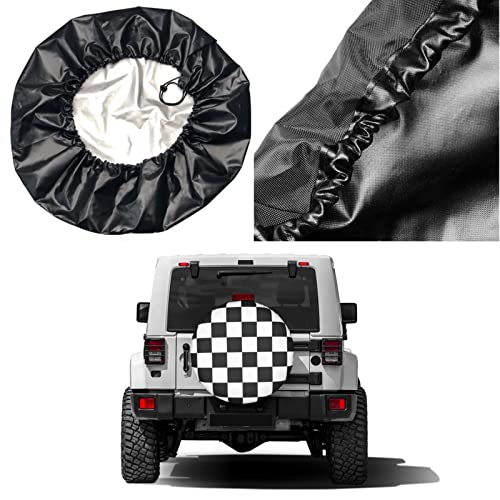 Image of Black and White Racing and Checkered Pattern Spare Tire Cover Dust-Proof Wheel Tire Cover Fit Trailer, RV, SUV and Many Vehicle 14 Inch