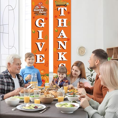 Thanksgiving Decorations Outdoor Give Thanks Banner, Fall Decor Friendsgiving Decorations Fall Front Porch Decor Harvest Decorations Thanksgiving Door Banner fall signs for home decor Outside Party - Image 3